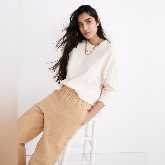 Madewell Cotton Pull-On Crop Gauze Lounge Pants Tan XS - Picture 2 of 10